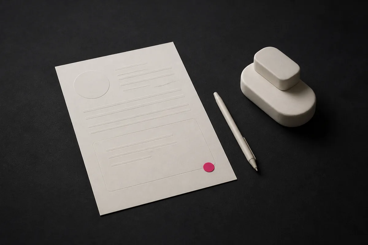 Tactile still life of an application, pen, and product prototype