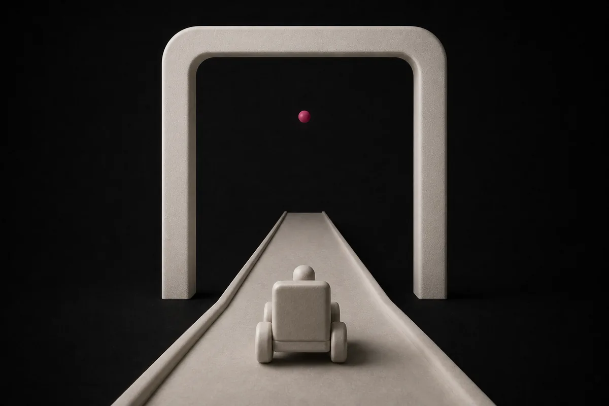 Abstract prototype beginning a journey through an open gateway